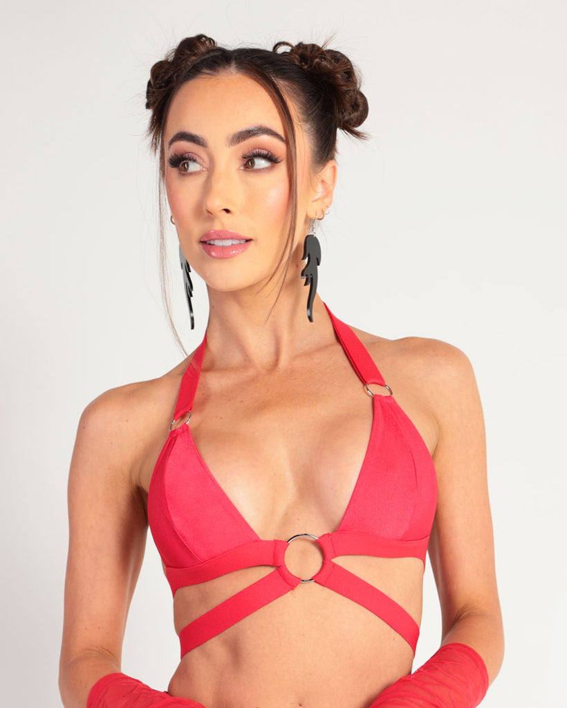 Red Alert O-Ring Halter Top-Red-Front--Hannah---S