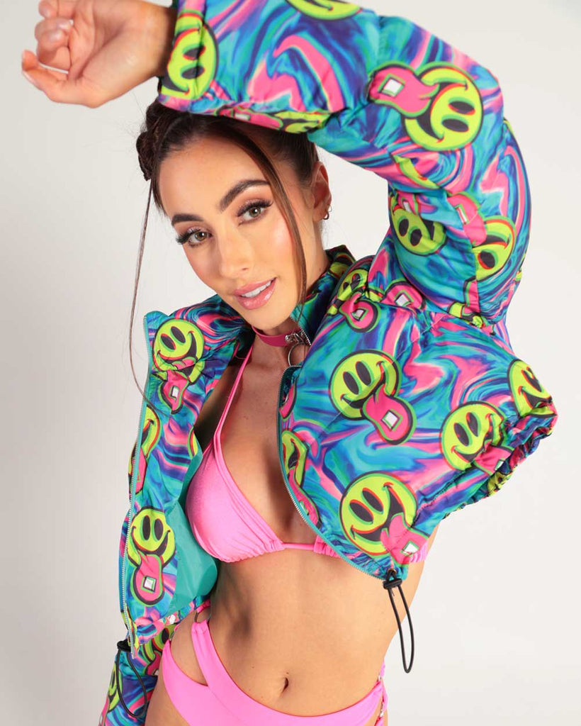 Happy Hour Cropped Puffer Jacket-Blue/Pink/Yellow-Lifestyle1--Hannah---S