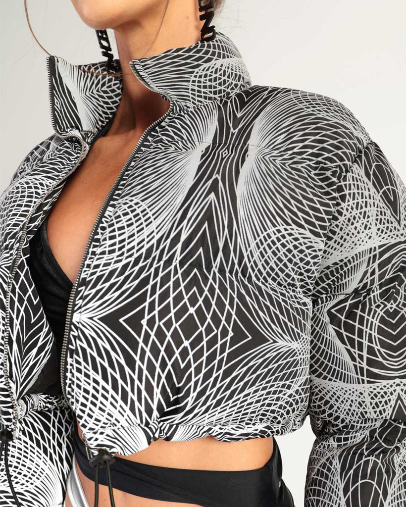 Flashbang Matrix Reflective Cropped Puffer Jacket-Black/Grey-Detail
