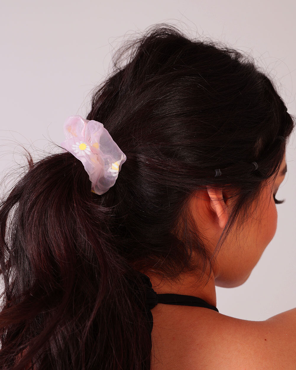 Celestial Calling Floral Scrunchies Pair-Pink-Front--Model---S