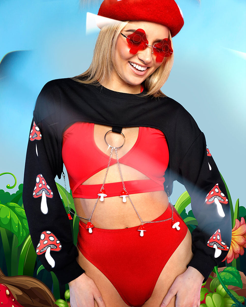 Shroom Time Ultra Crop Top-Black/Red/White-Lifestyle--Lex---S