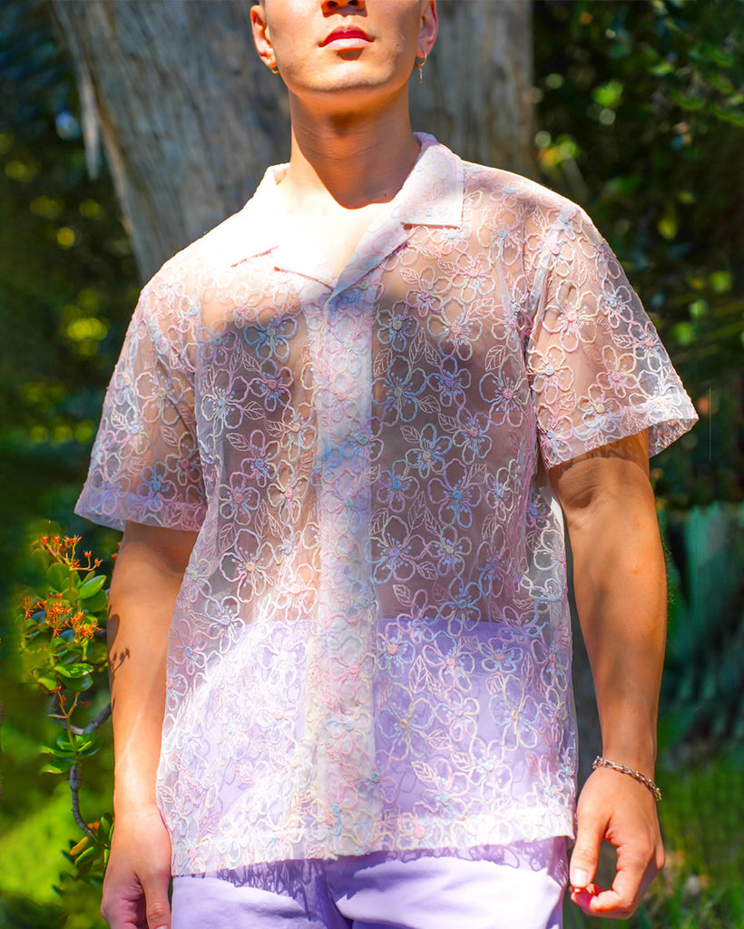 Enchanted Escapes Floral Camp Shirt-White-Regular-Lifestyle--Model---L