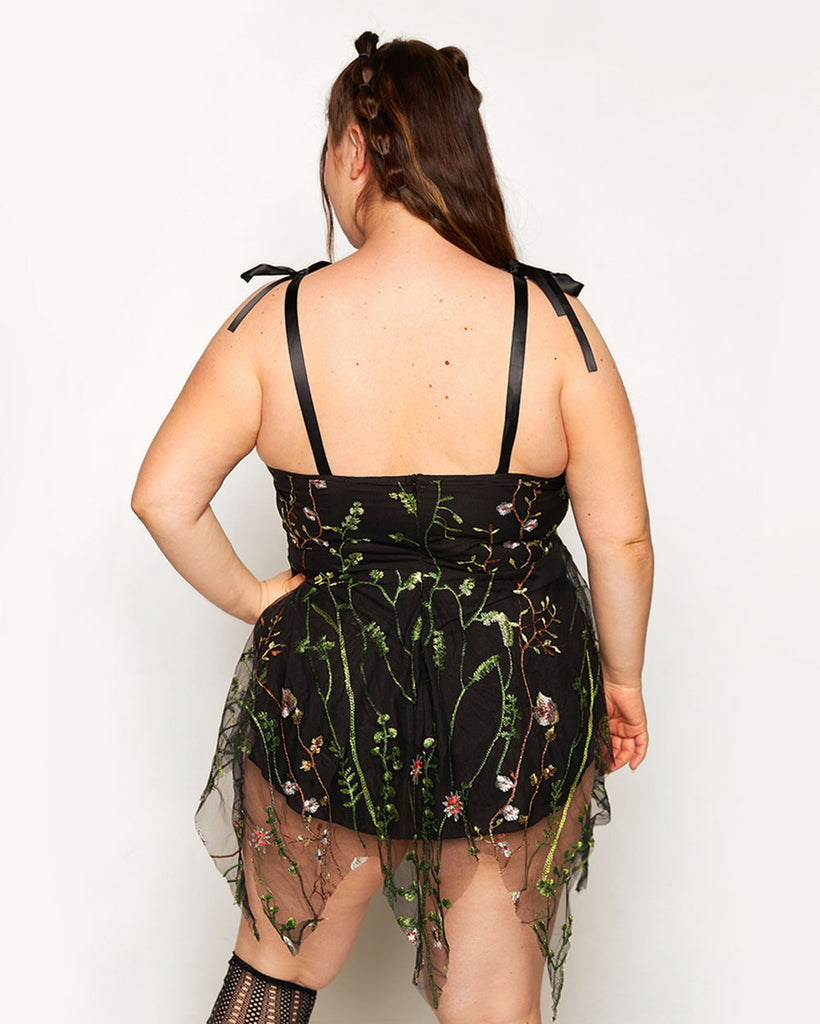 Lace Flowerfields Fairy Dress-Black/Green-Curve1-Back--Milani---1X