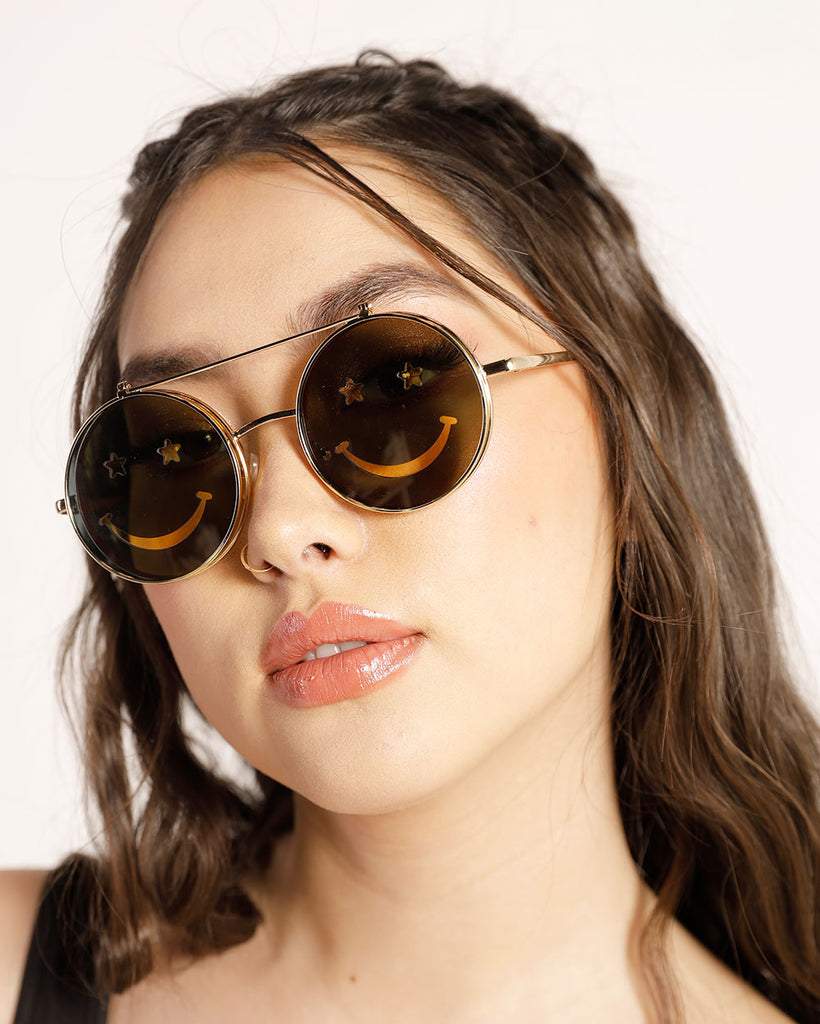 303 Vibes Smiley Sunglasses-Black/Yellow-Front