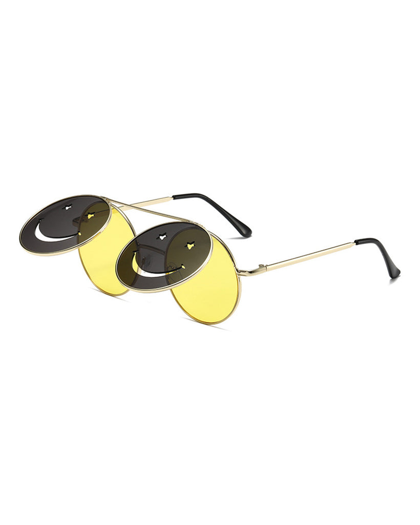 303 Vibes Smiley Sunglasses-Black/Yellow-Mock1