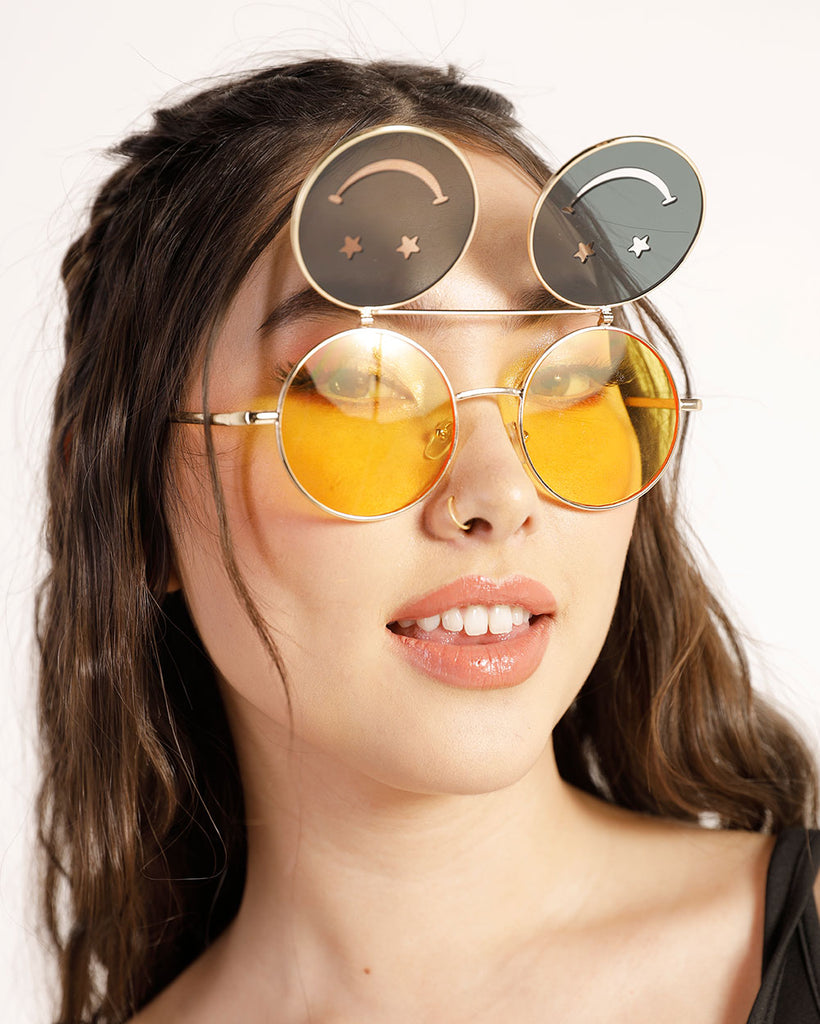 303 Vibes Smiley Sunglasses-Black/Yellow-Side2