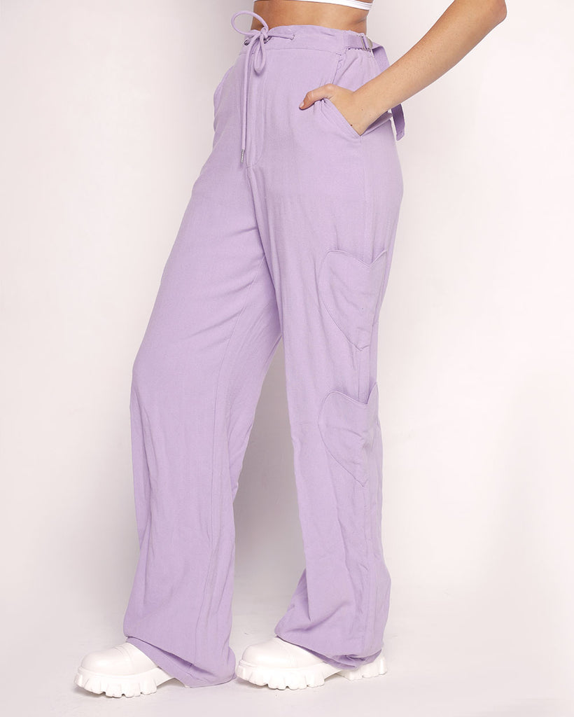 Lover Girl Parachute Pants With Heart Shaped Pockets-Lavender-Regular-Side--Sarah2---S