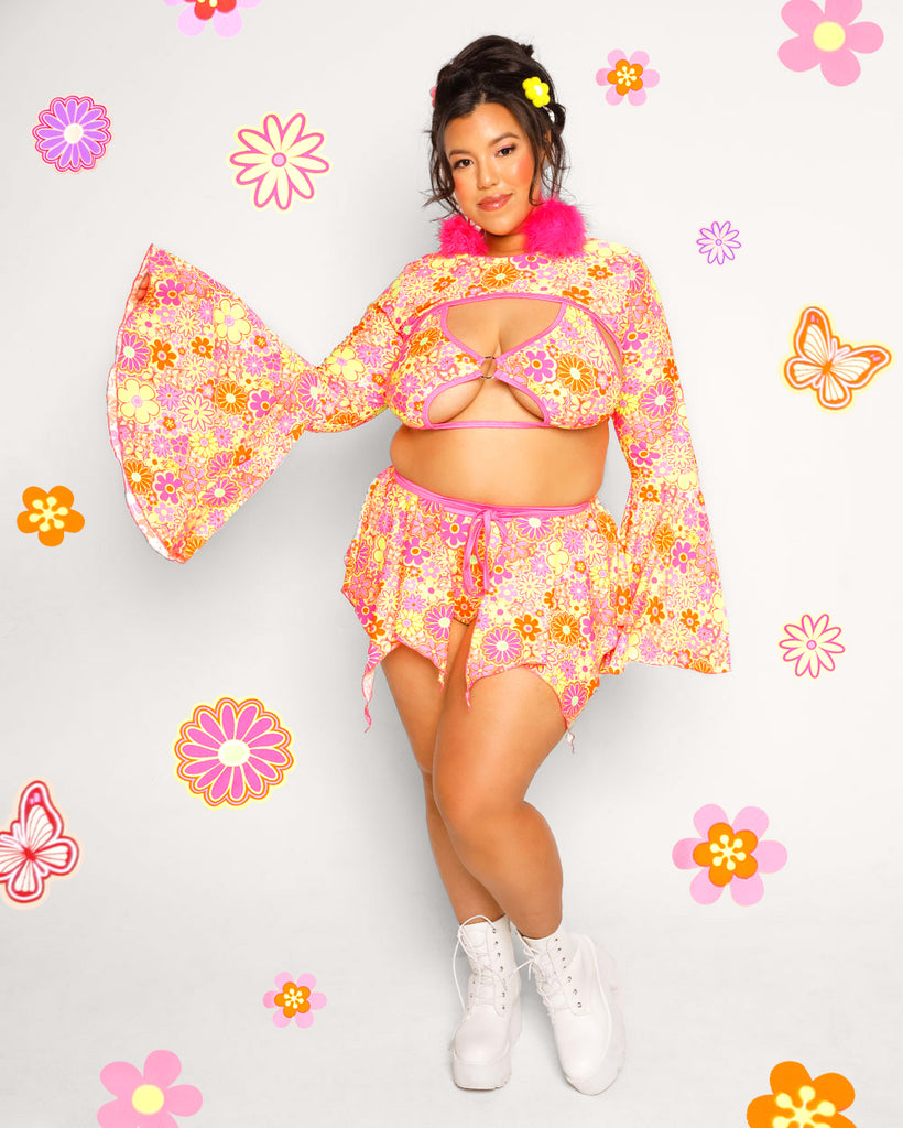 Rolita Couture x iHR Floral Frenzy Enchanted Shrug-Pink/Yellow-Curve1-Lifestyle--Silvia---2XL