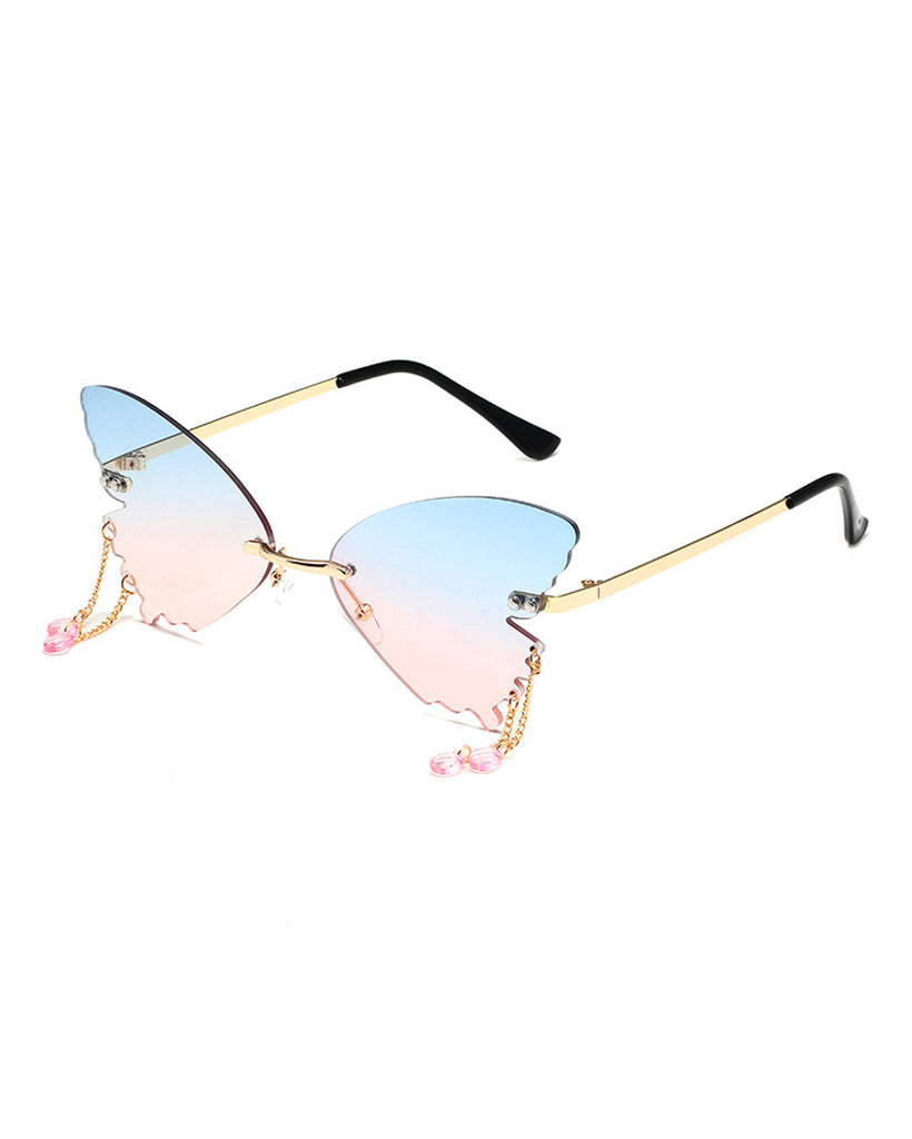 Butterfly's Touch Dangle Sunglasses-Blue/Pink-Side