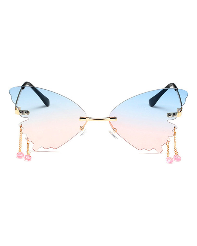 Butterfly's Touch Dangle Sunglasses-Blue/Pink-Front