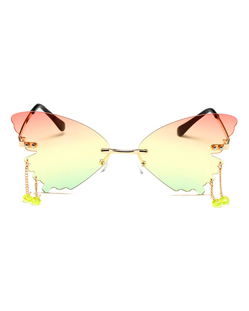 Butterfly's Touch Dangle Sunglasses-Green/Red/Yellow-Front