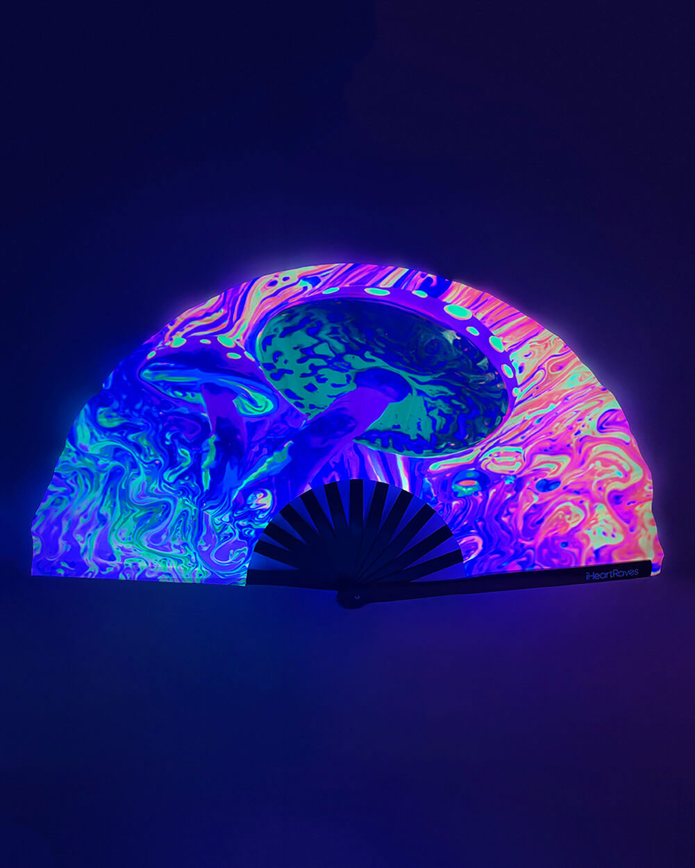 Liquid Rainbow UV Reactive Hand Fan-Neon Green/Neon Orange/Neon Pink-UV
