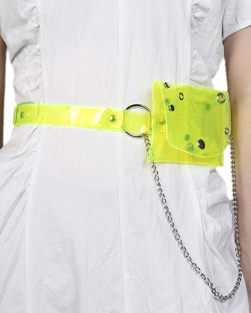 Techno Time Belt Bag with Chains-Neon Yellow-Front