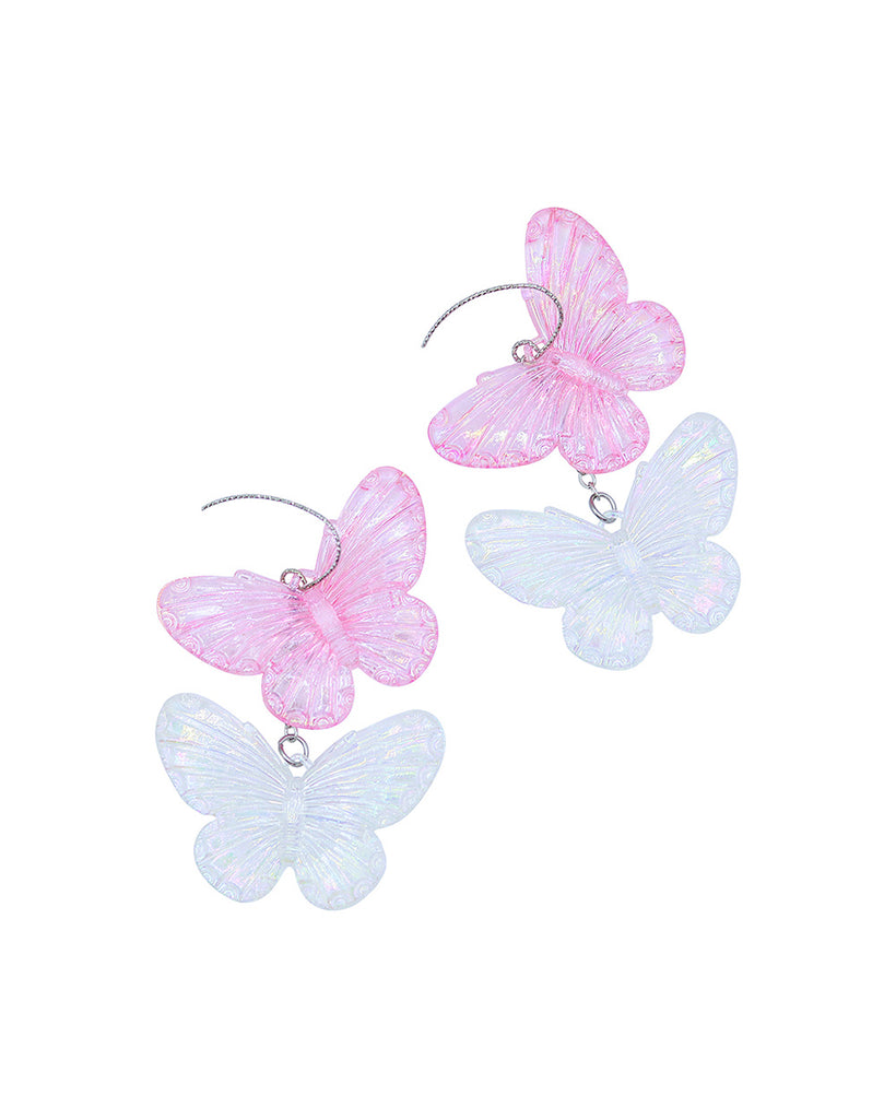 Delicate Grace Butterfly Earrings-Pink/White-Front
