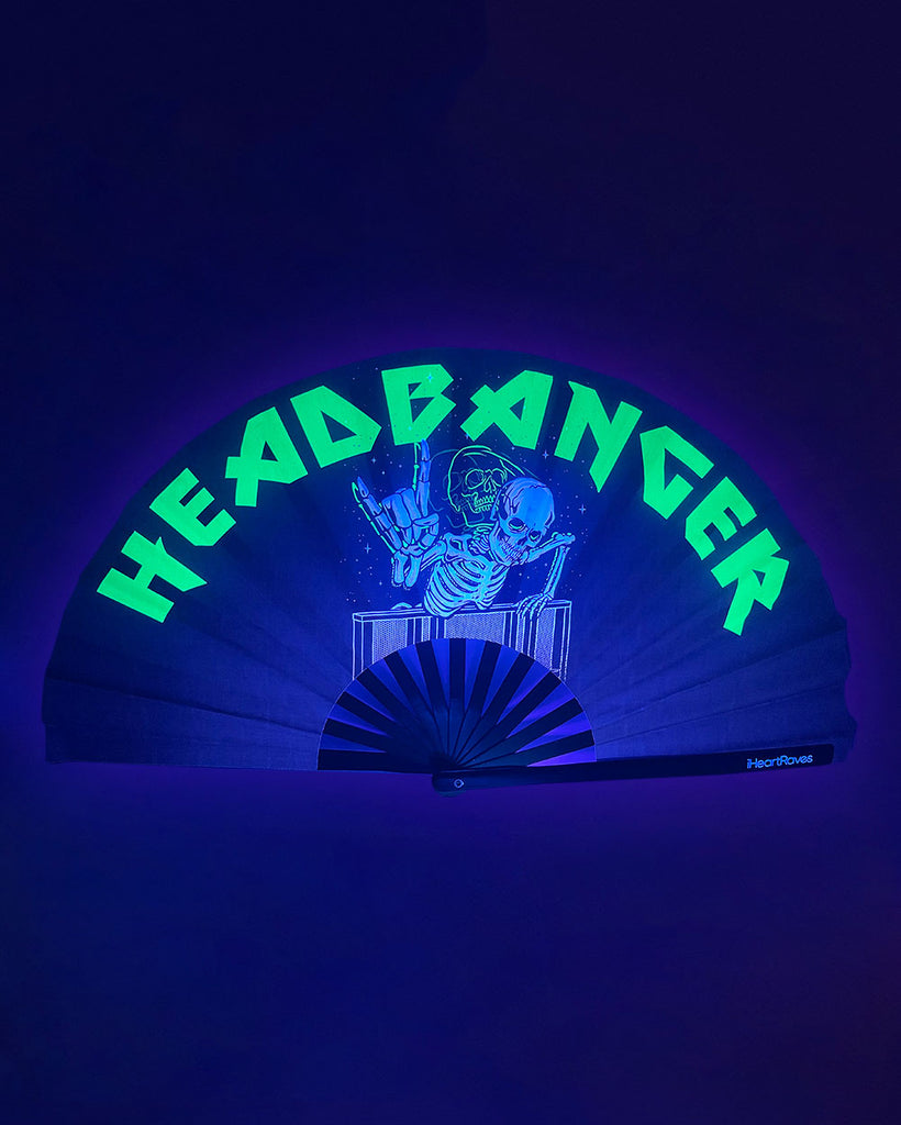 Filthy Headbanger UV Reactive Hand Fan-Black/Green-UV