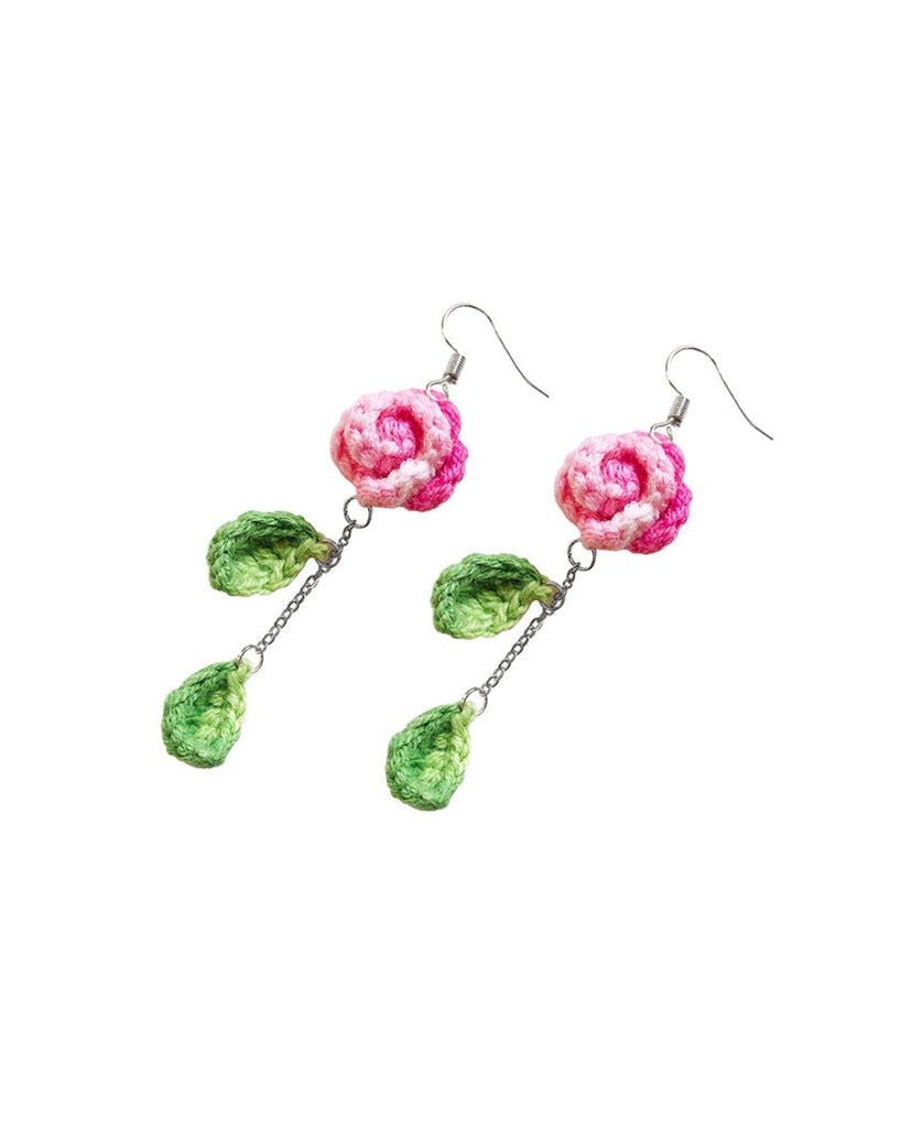 Her Kingdom's A Garden Rose Earrings-Green/Pink-Full--Model---S