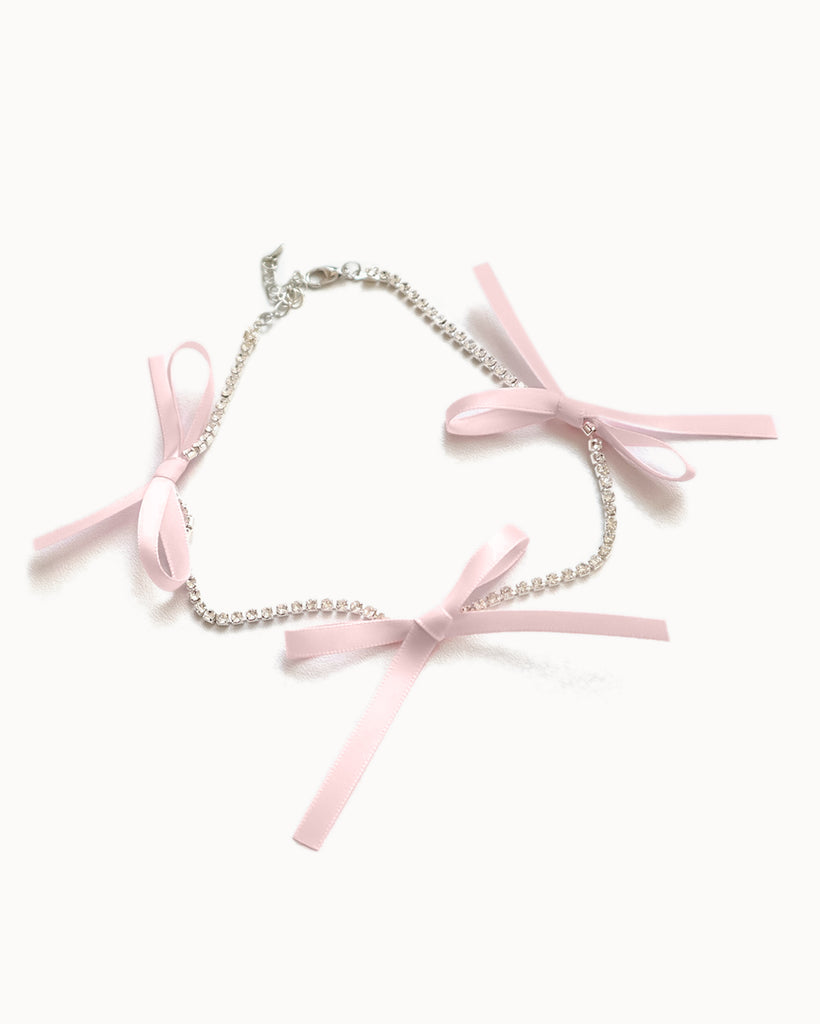 Love Me Gently Ribbon Necklace-Baby Pink-Regular-Front--Model---S