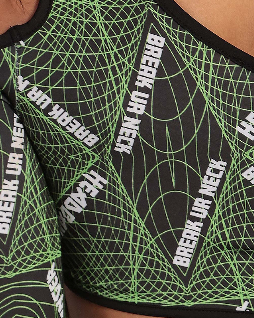 Break Ya Neck Cutout Bodysuit-Black/Neon Green-Detail