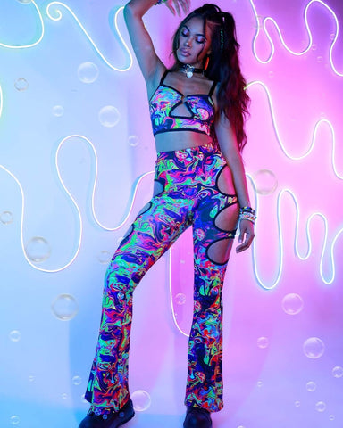Trippy Toxin Cutout Bell Bottoms