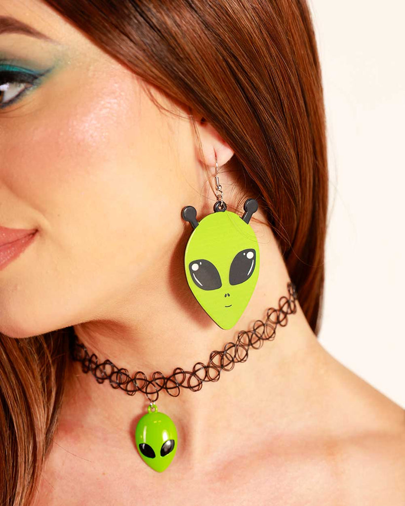 Alien Station Drop Earrings-Green-Side
