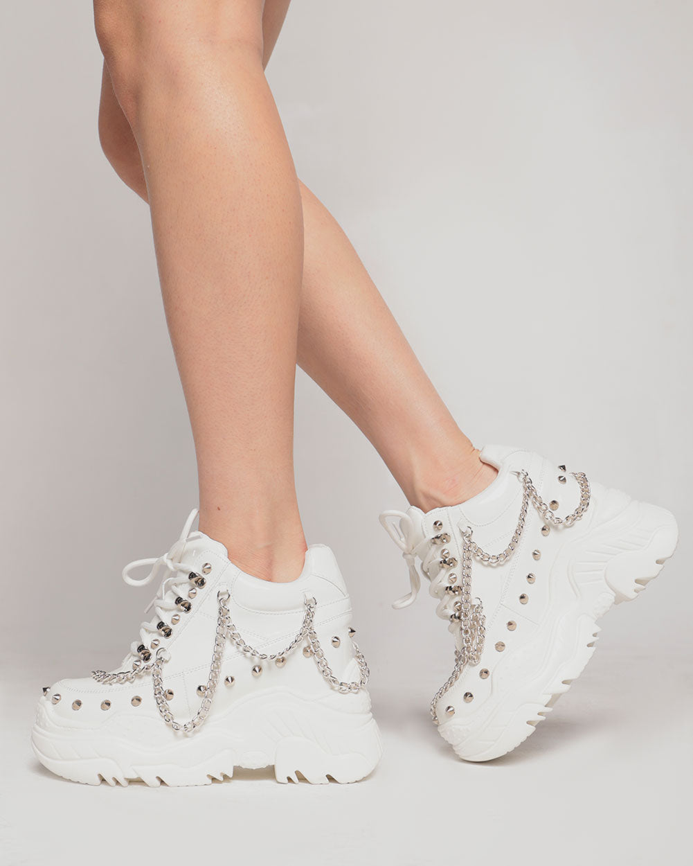Anthony Wang Triple Time Chain Patent Platform Sneakers-White-Regular-Side--Model---5