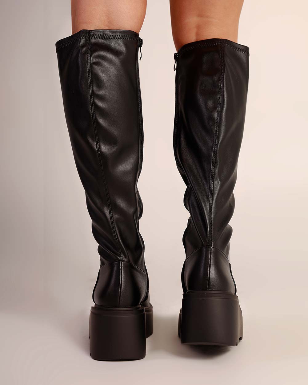 Bad Decisions Knee-High Zip Up Boots-Black-Back