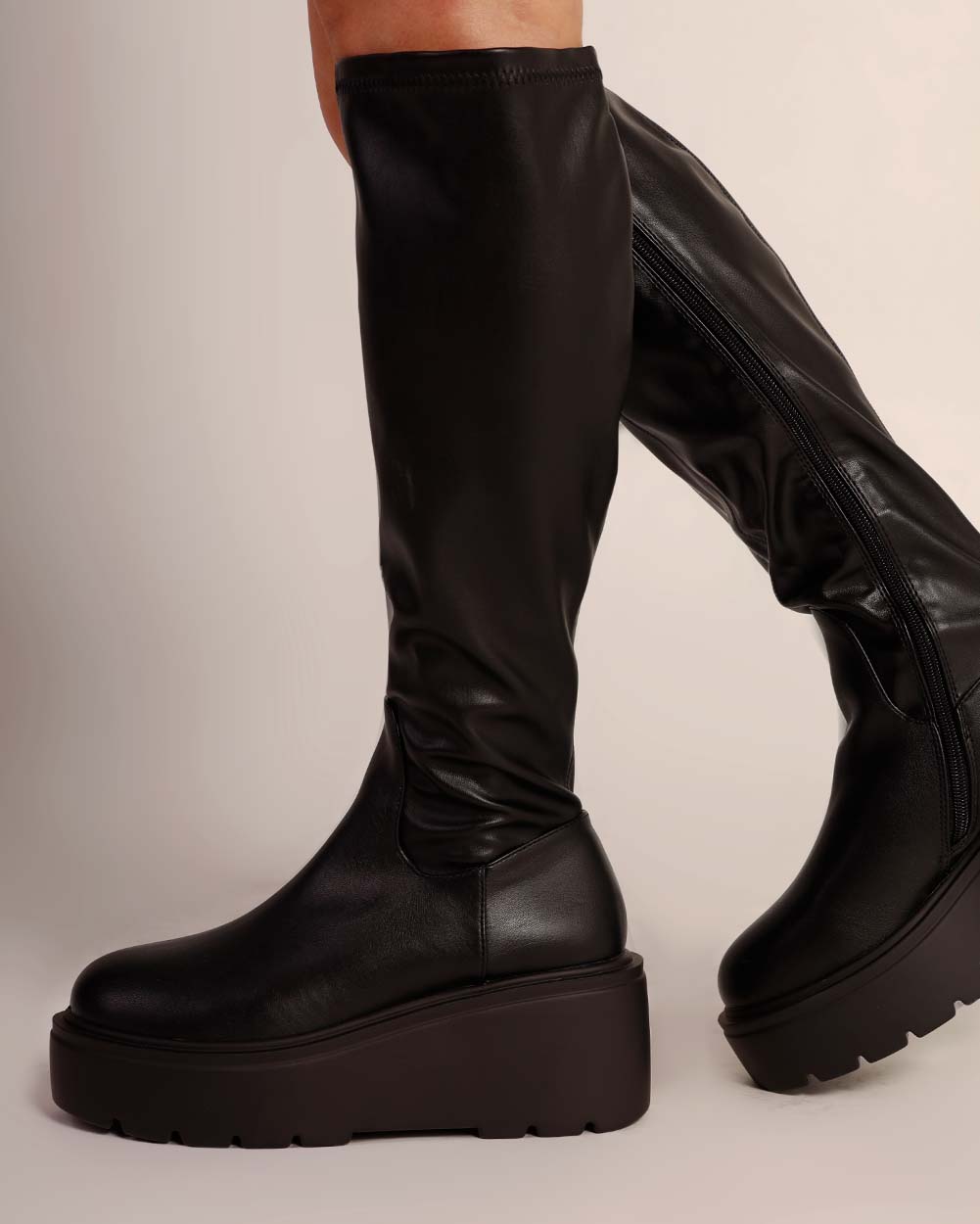 Bad Decisions Knee-High Zip Up Boots-Black-Side