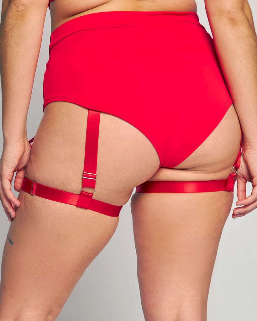 Bring on the Night Recycled Fabric Bottom With Leg Harness-Red-Curve1-Back--Makayla3---1X