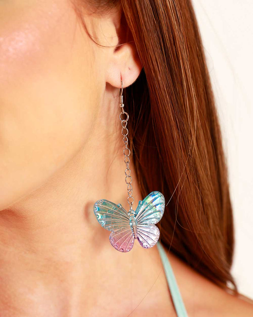 Butterfly Bliss Dangling Earrings-Blue/Purple-Side