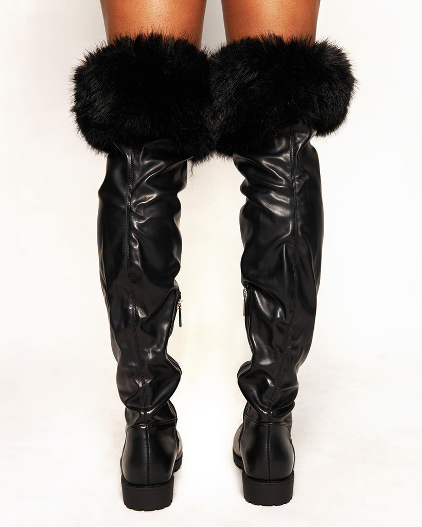 Cat Walk Furry Knee High Boots-Black-Regular-Back--Courtney---5