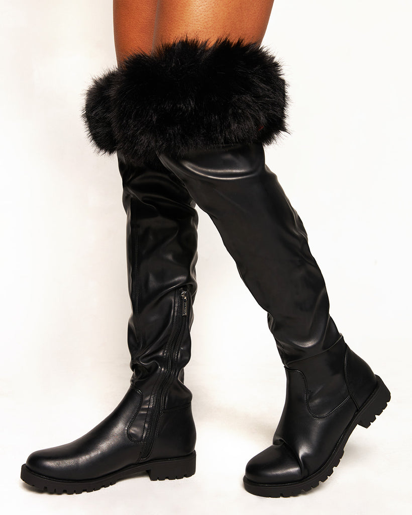 Cat Walk Furry Knee High Boots-Black-Regular-Side--Courtney---5
