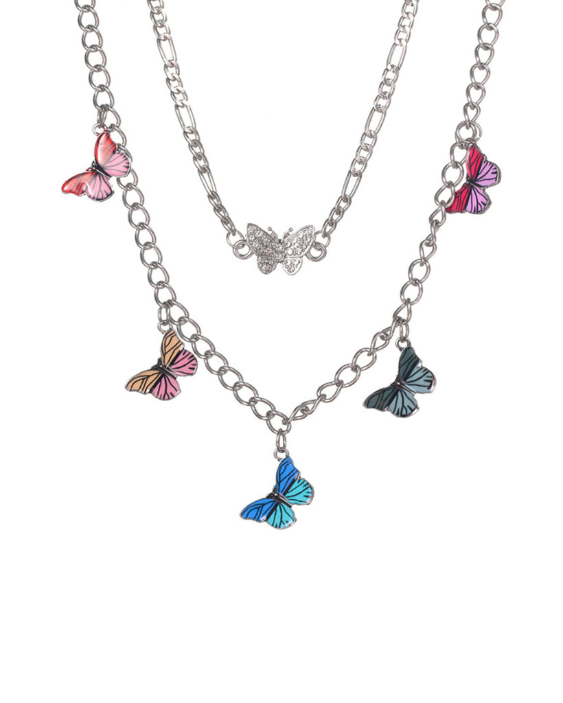 Chasing Butterflies Chain Necklace-Blue/Purple-Flat