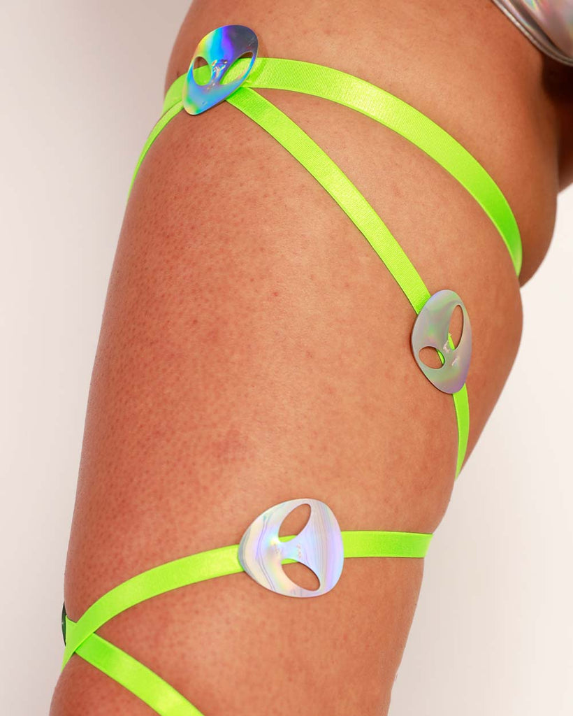 Cosmic Cutie Alien Patch Leg Wraps-Neon Green-Detail