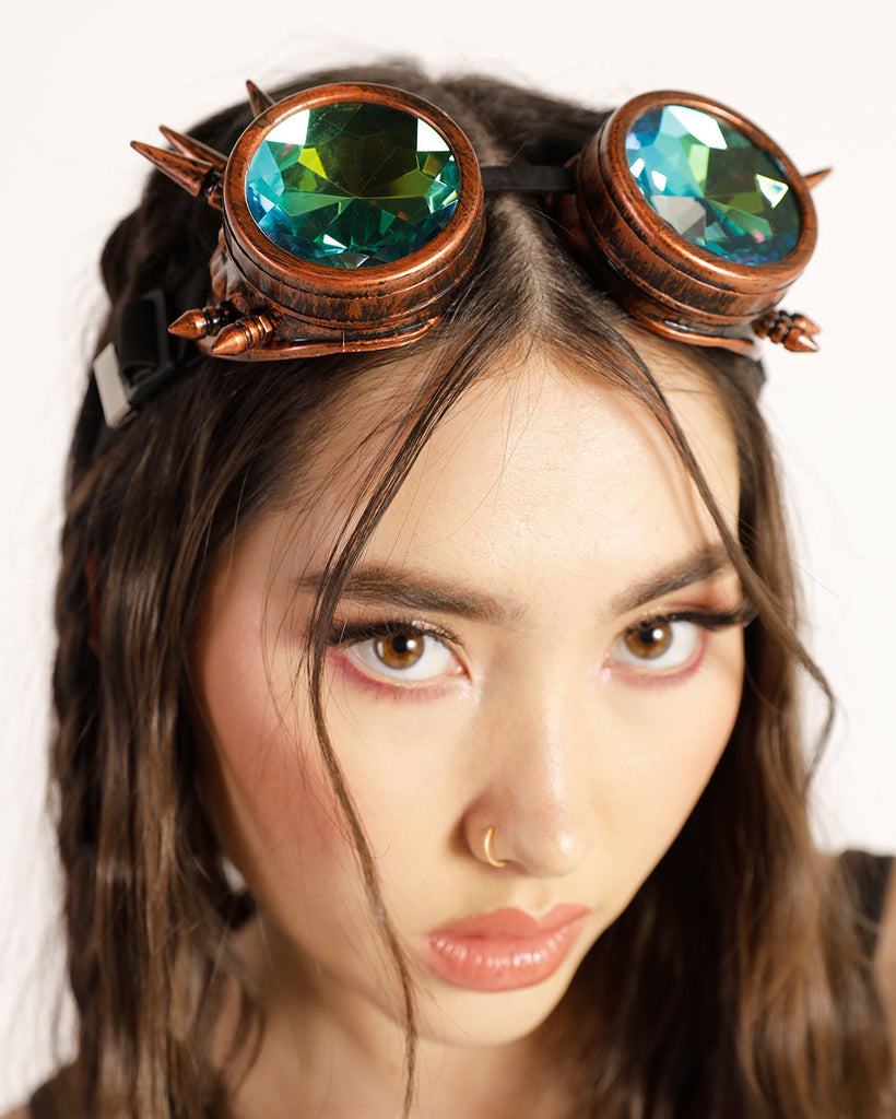 Crazy Eyes Spiked Punk Goggles-Brown-Front