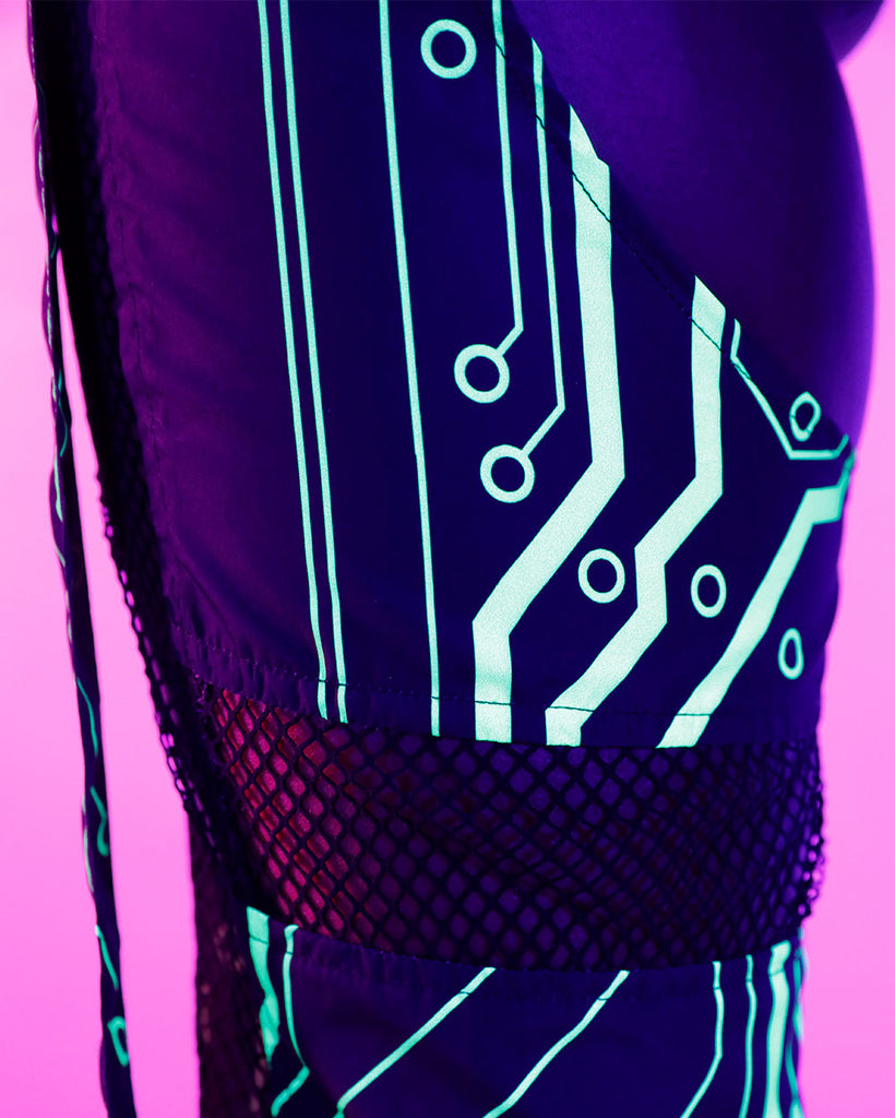 Cyber Matrix Fishnet Chaps-Black/Neon Green-UV Detail