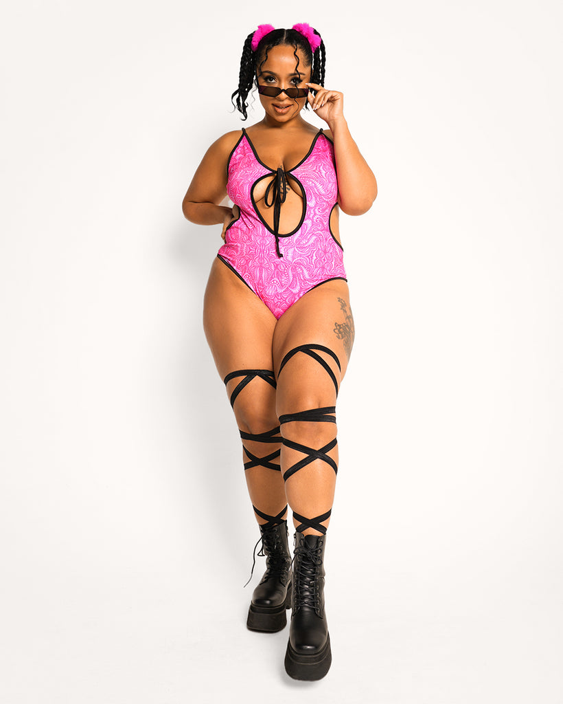 Cyber Sweetie Cutout Bodysuit-Black/Pink-Curve1-Full--Cassie---1X
