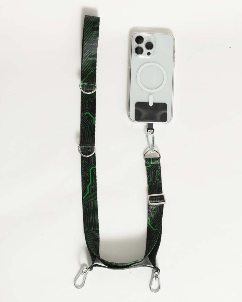 Cyber Matrix Adjustable Phone Strap with Nylon Patch-Black/Neon Green-Full 2