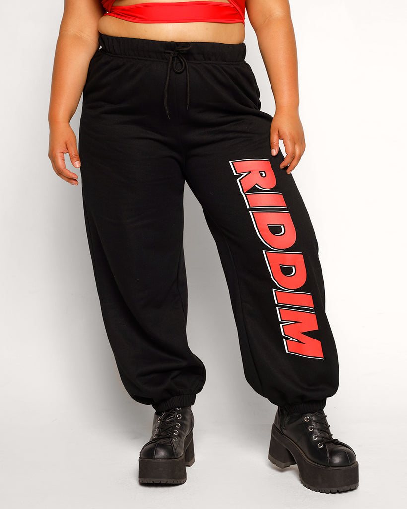 Dance to the Riddim Skull Joggers-Black/Red/White-Curve1-Front--Silvia---1X