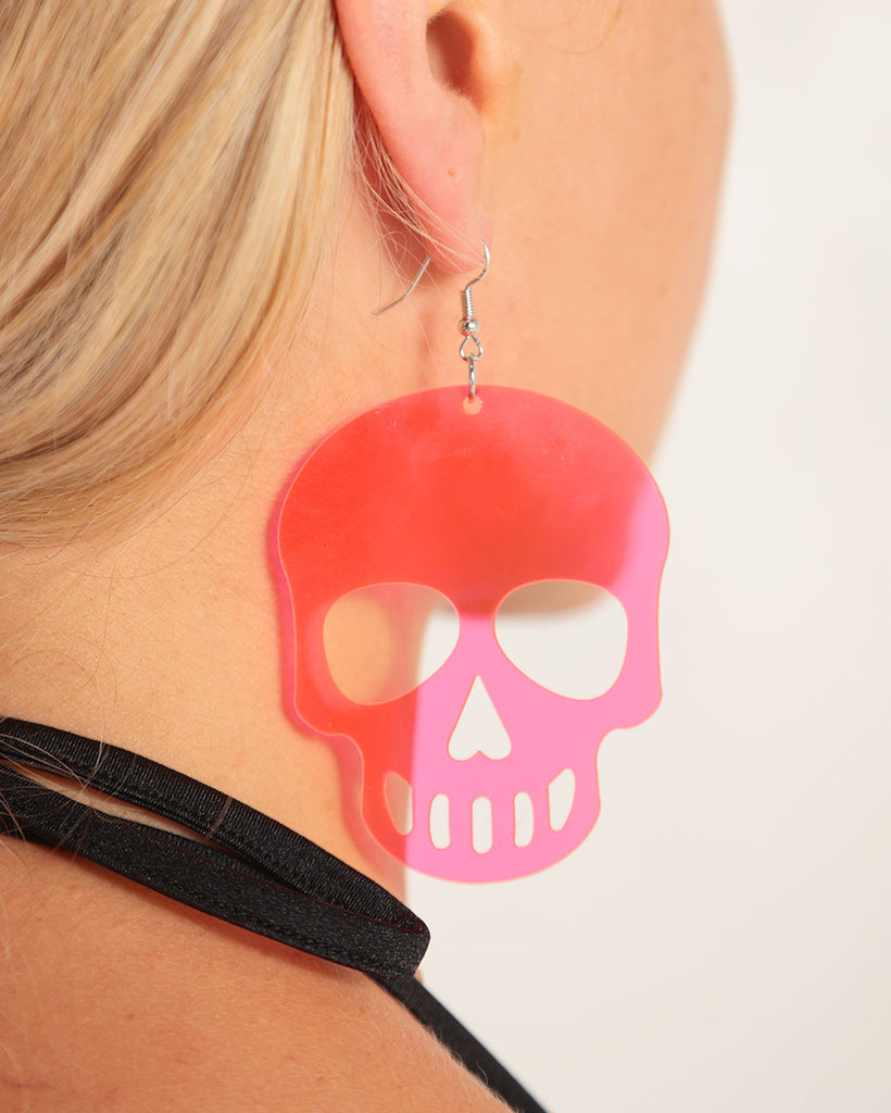 Dark Art Skull Earrings-Neon Pink-Side
