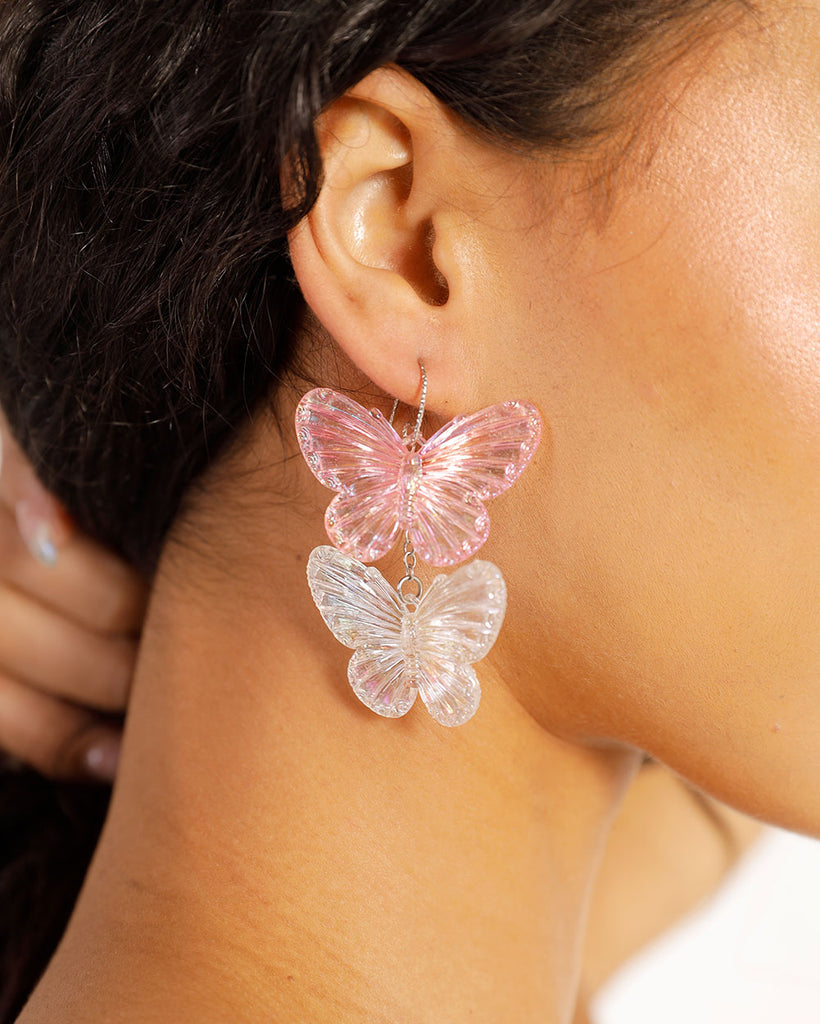Delicate Grace Butterfly Earrings-Pink/White-Side