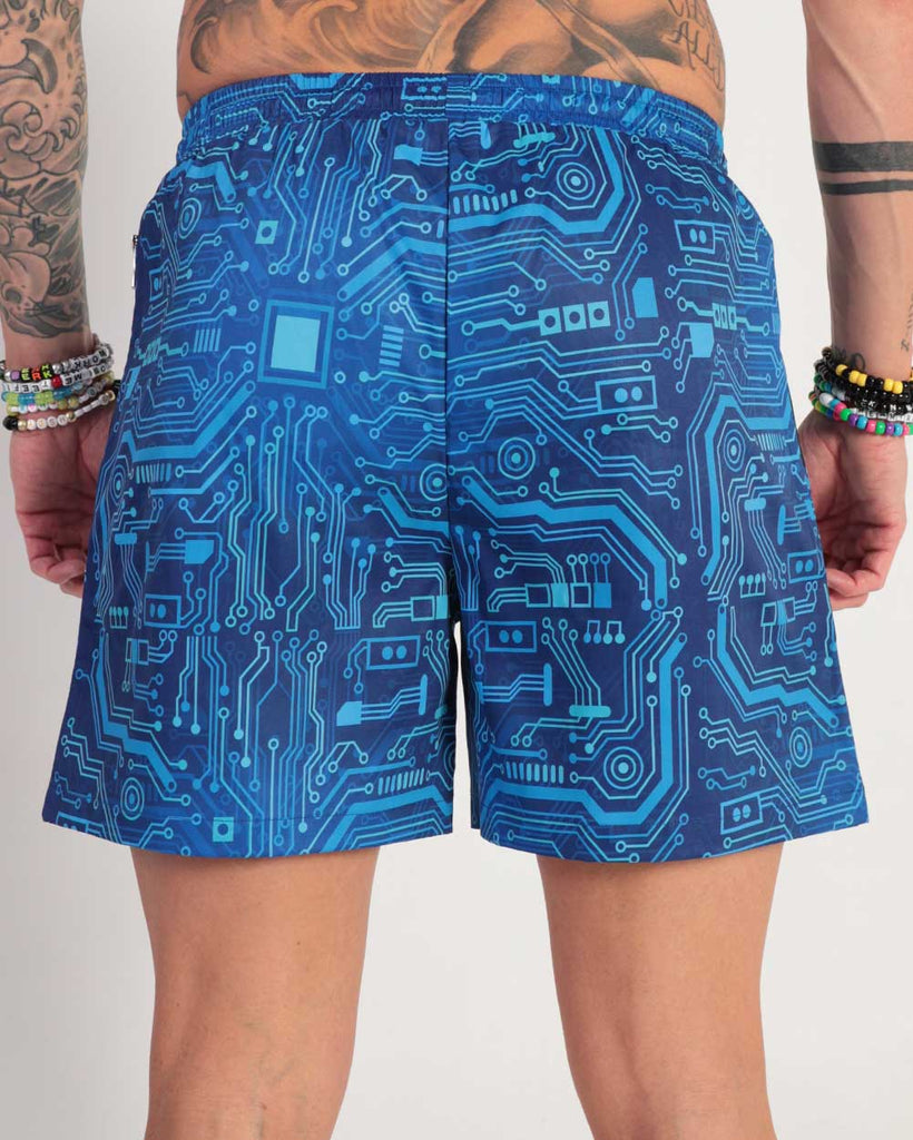 Digital Grid Men's Shorts-Black/Blue-Back--Zach---L