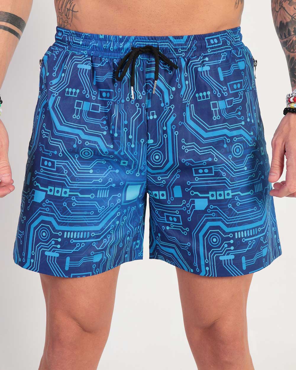 Digital Grid Men's Shorts-Black/Blue-Front--Zach---L