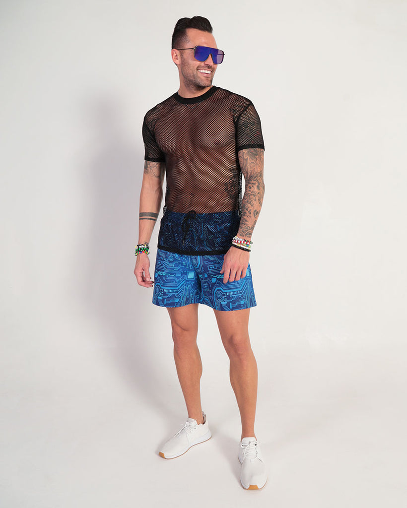 Digital Grid Men's Shorts-Black/Blue-Full--Zach---L