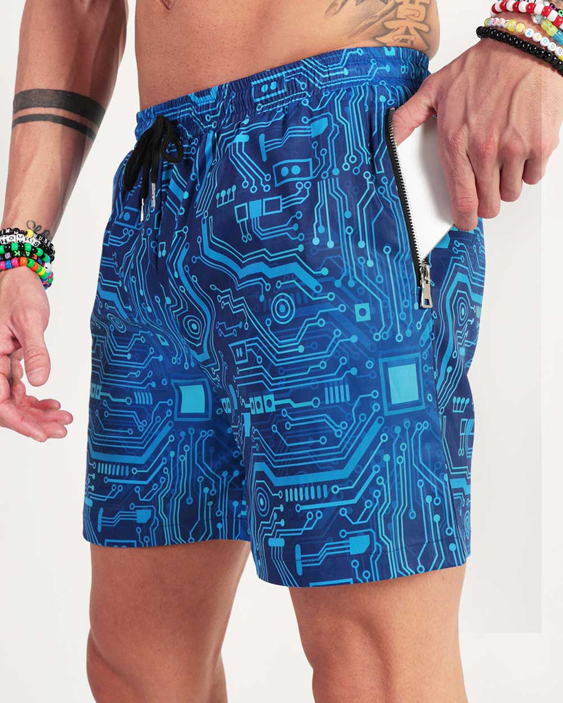 Digital Grid Men's Shorts-Black/Blue-Side--Zach---L