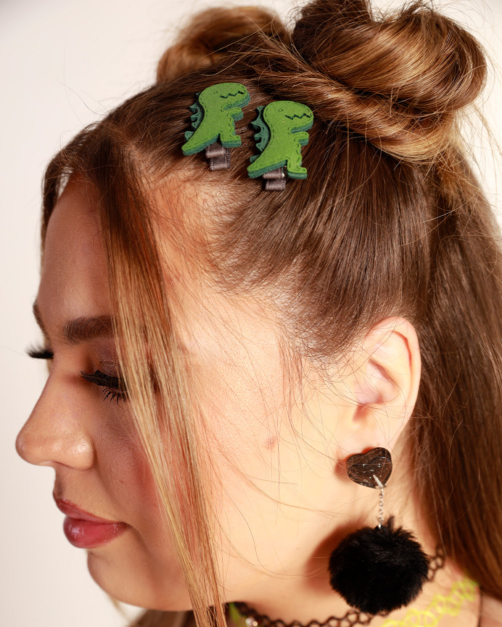 Dino BB Hair Clip Pair-Green-Full
