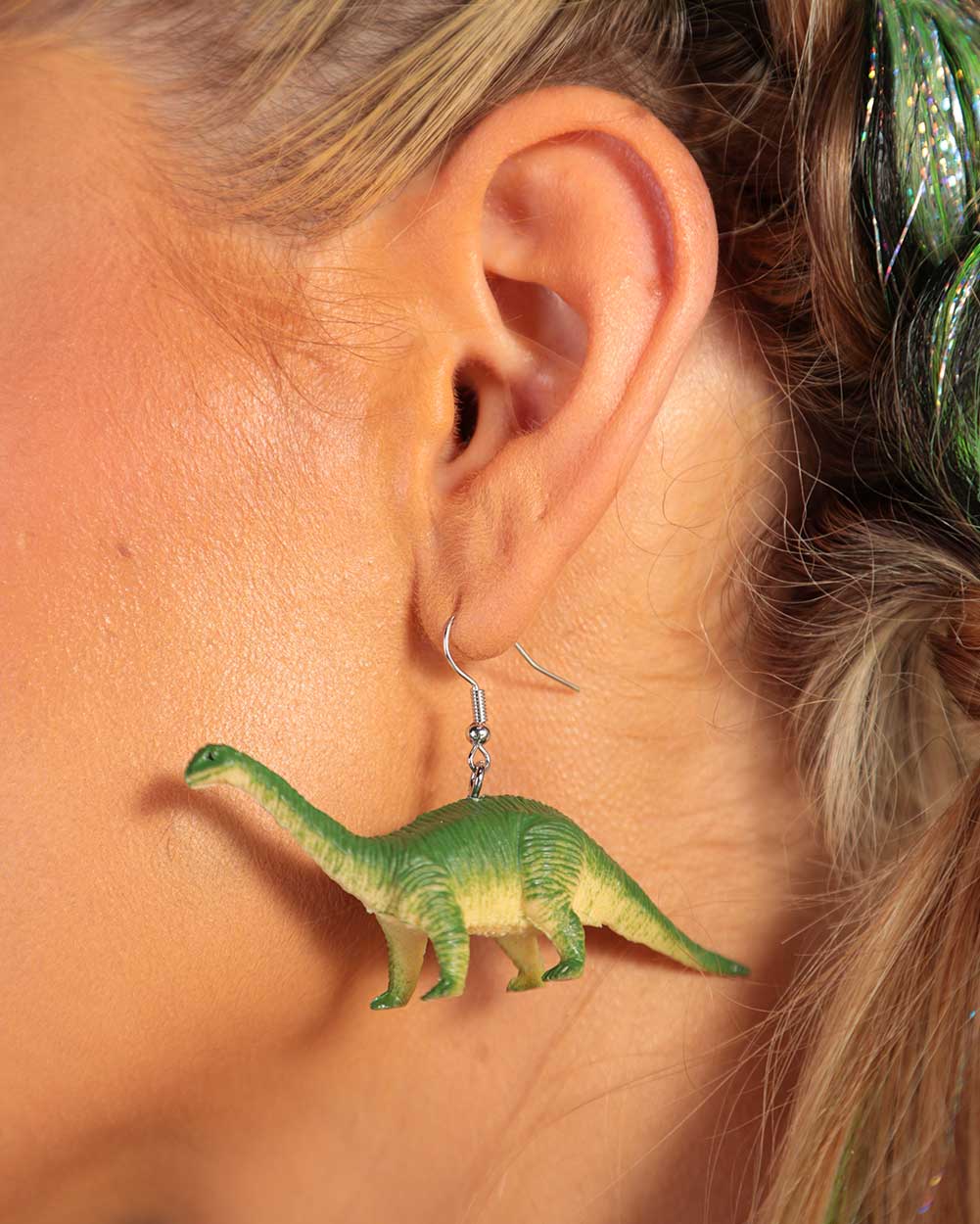 Dino Dangle Earrings-Green-Detail2