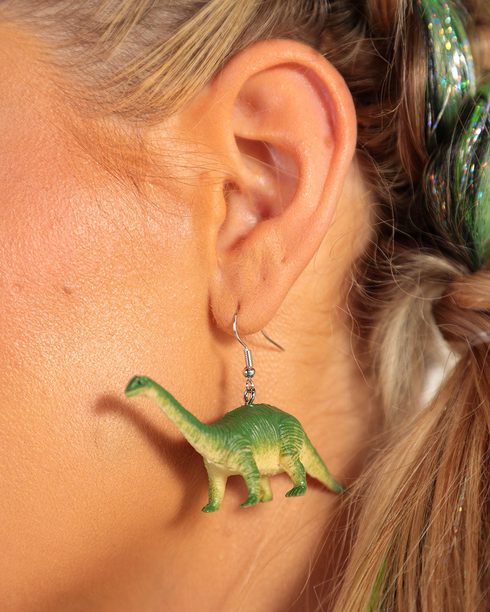 Dino Dangle Earrings-Green-Front2
