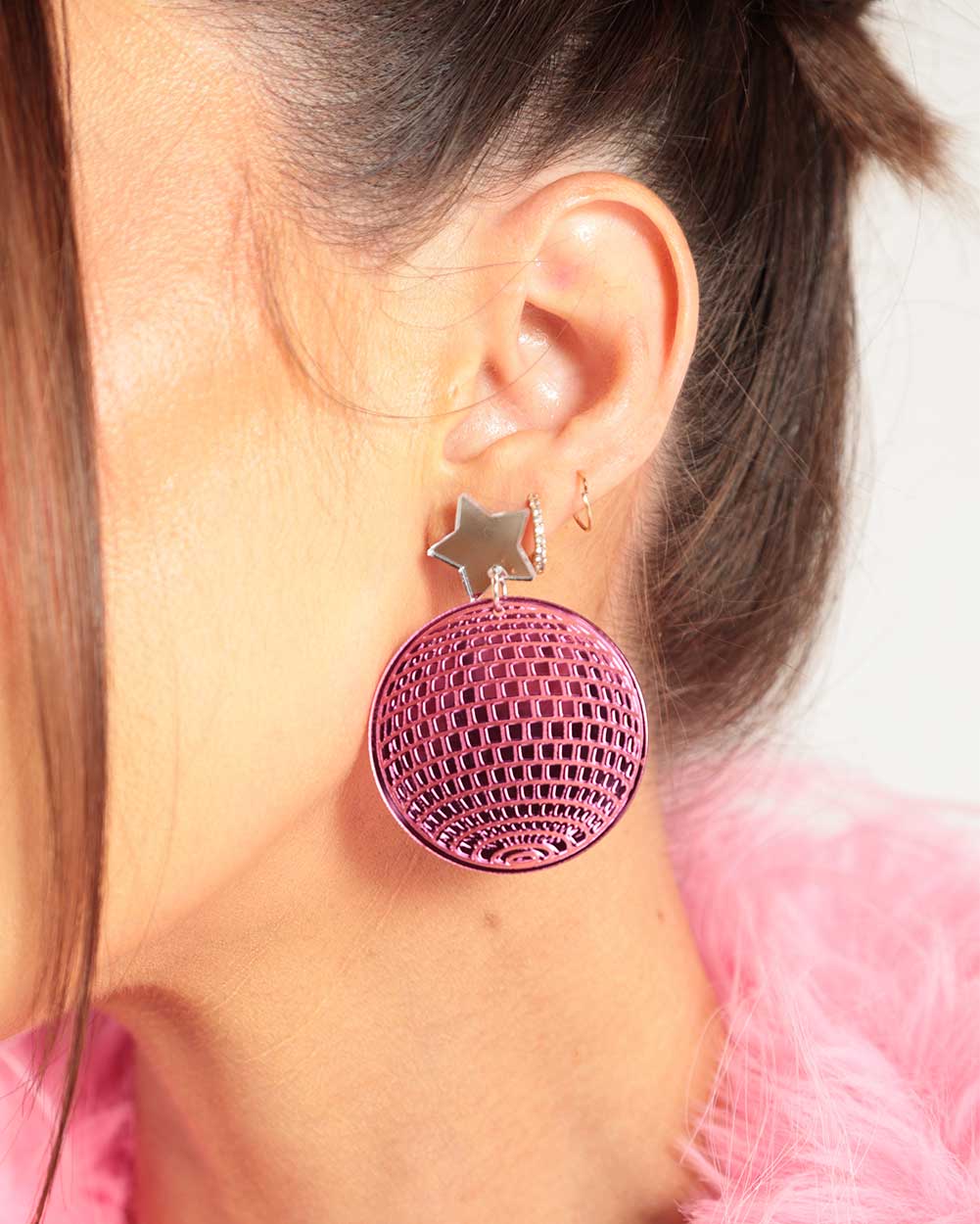 Disco Fever Earrings-Pink-Front