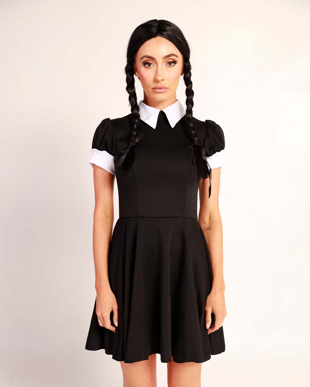 Do I Look Disturbing Collar Dress Costume Set-Black/White-Front--Hannah---S-M