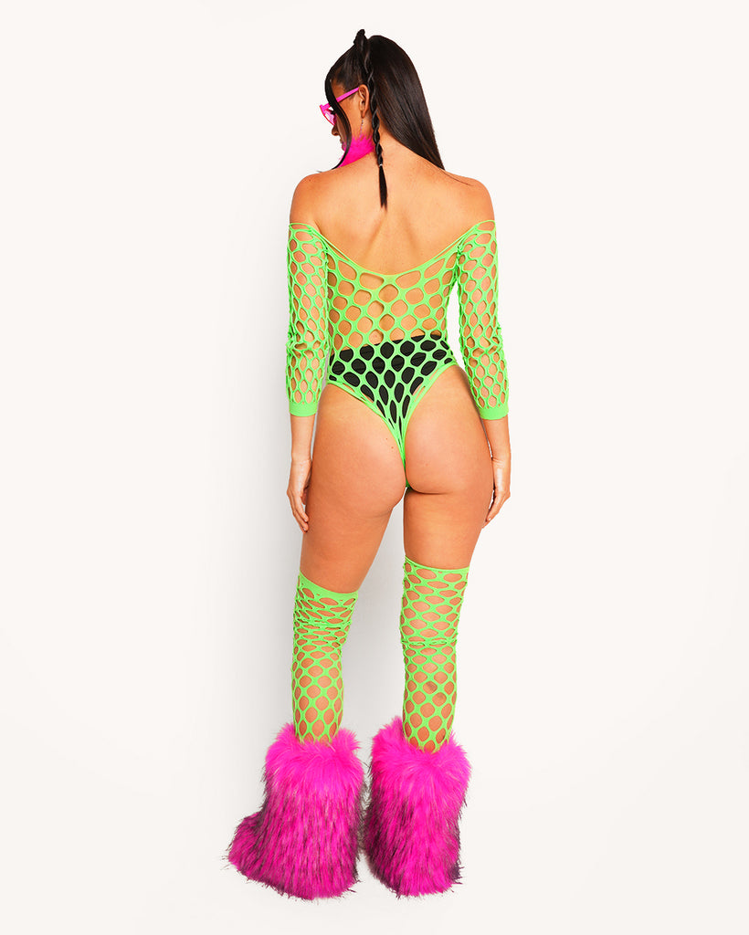 Drama Queen Bodysuit and Stockings-Neon Green-Regular-Back--Sarah2---S